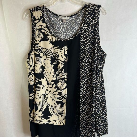 Roz & Ali Scoop Neck Draped Mixed Print Tank Top Plus Size 1X - Picture 8 of 8